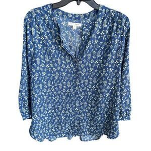 JACH’S Girlfriend Blue Floral Boho 3/4 sleeve coastal whimsy oversize NWOT sz S